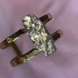 Brass and Silver Textured Cuff Bracelet